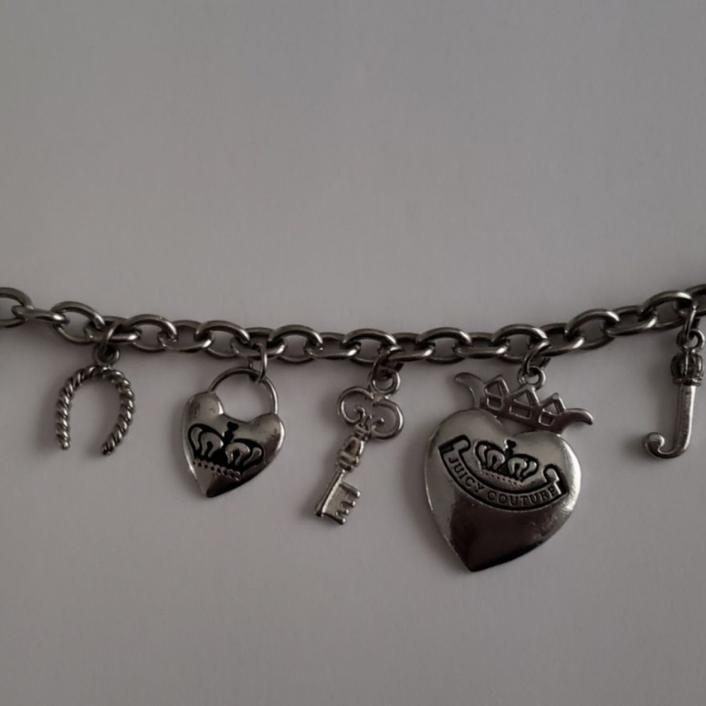 Juicy Couture Charm Bracelet 8” Silver Plated Y2K